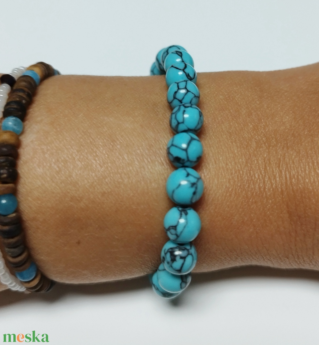 Türkiz ásványgyöngy karkötő - ékszer - karkötő - ásványkarkötő - Meska.hu