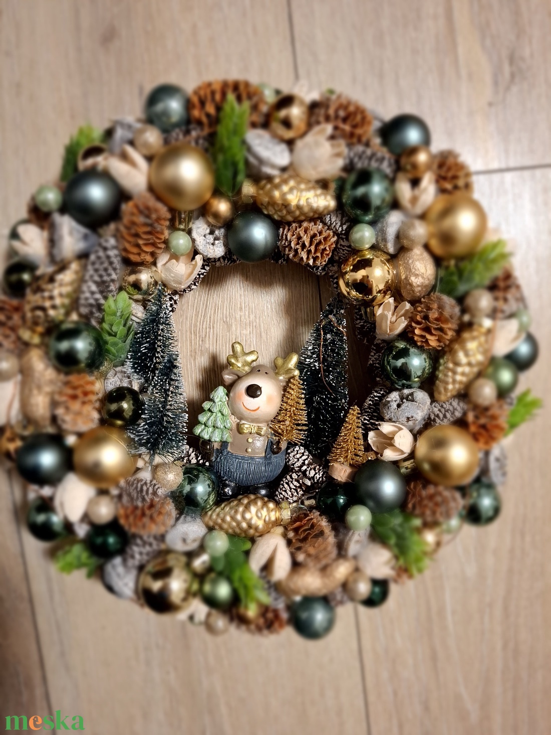 Arany zöld kopogtató - karácsony - adventi díszek - adventi ajtódísz - Meska.hu