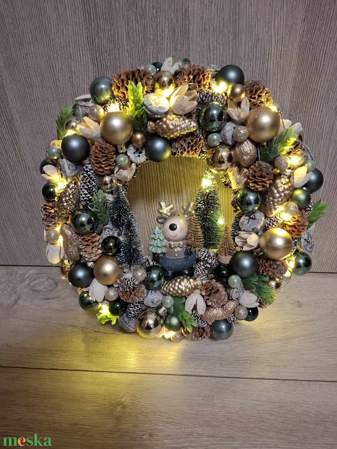 Arany zöld kopogtató - karácsony - adventi díszek - adventi ajtódísz - Meska.hu