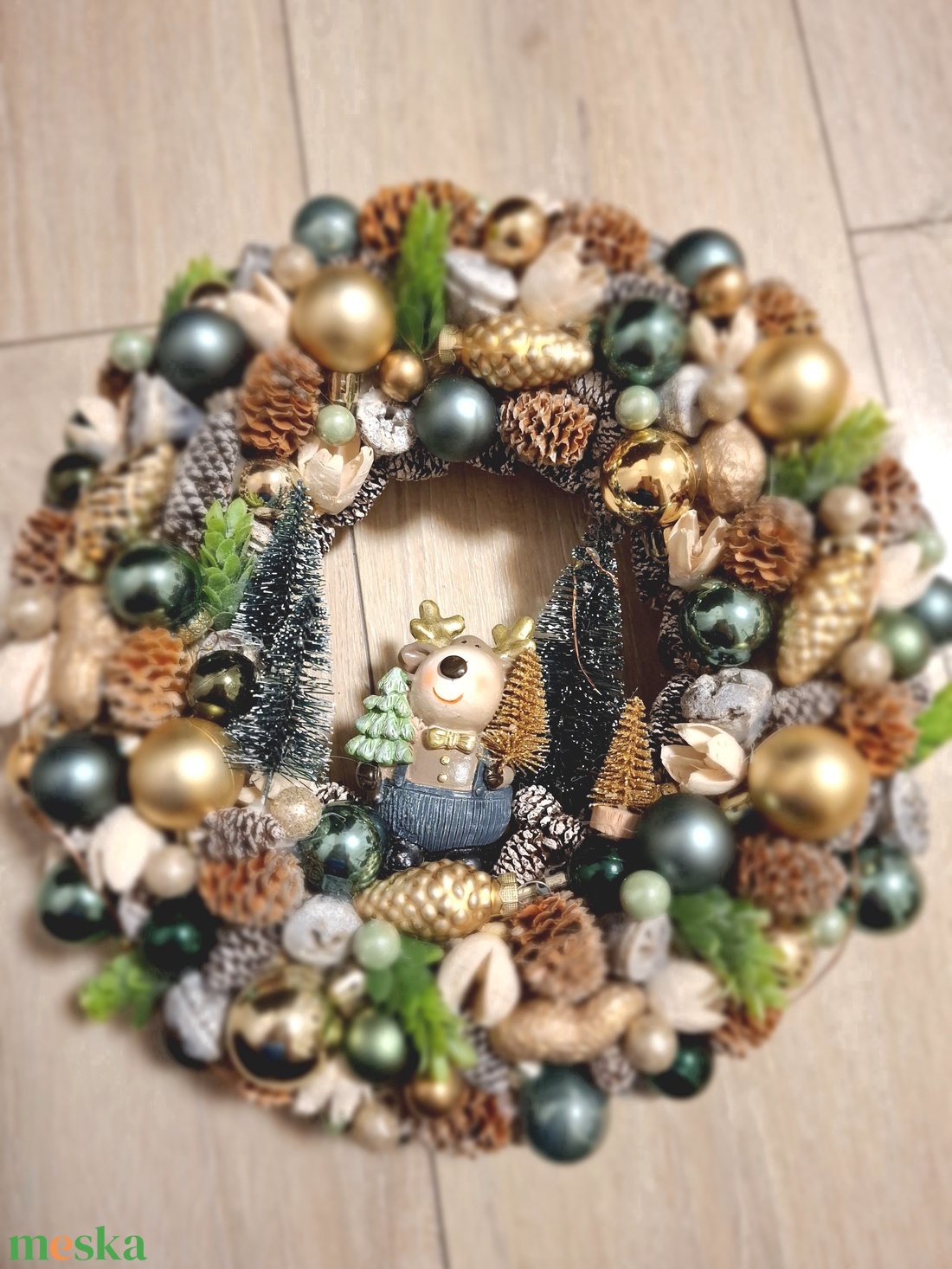 Arany zöld kopogtató - karácsony - adventi díszek - adventi ajtódísz - Meska.hu