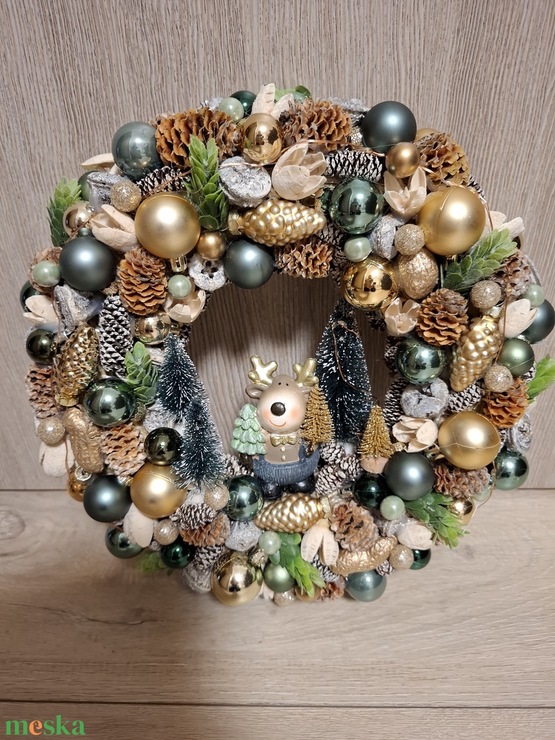 Arany zöld kopogtató - karácsony - adventi díszek - adventi ajtódísz - Meska.hu