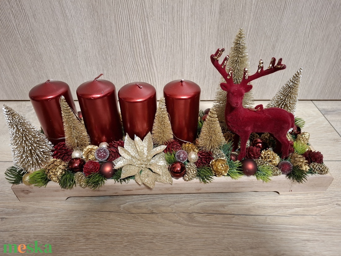 Adventi asztaldisz arany bordó - karácsony - adventi díszek - adventi asztaldísz - Meska.hu