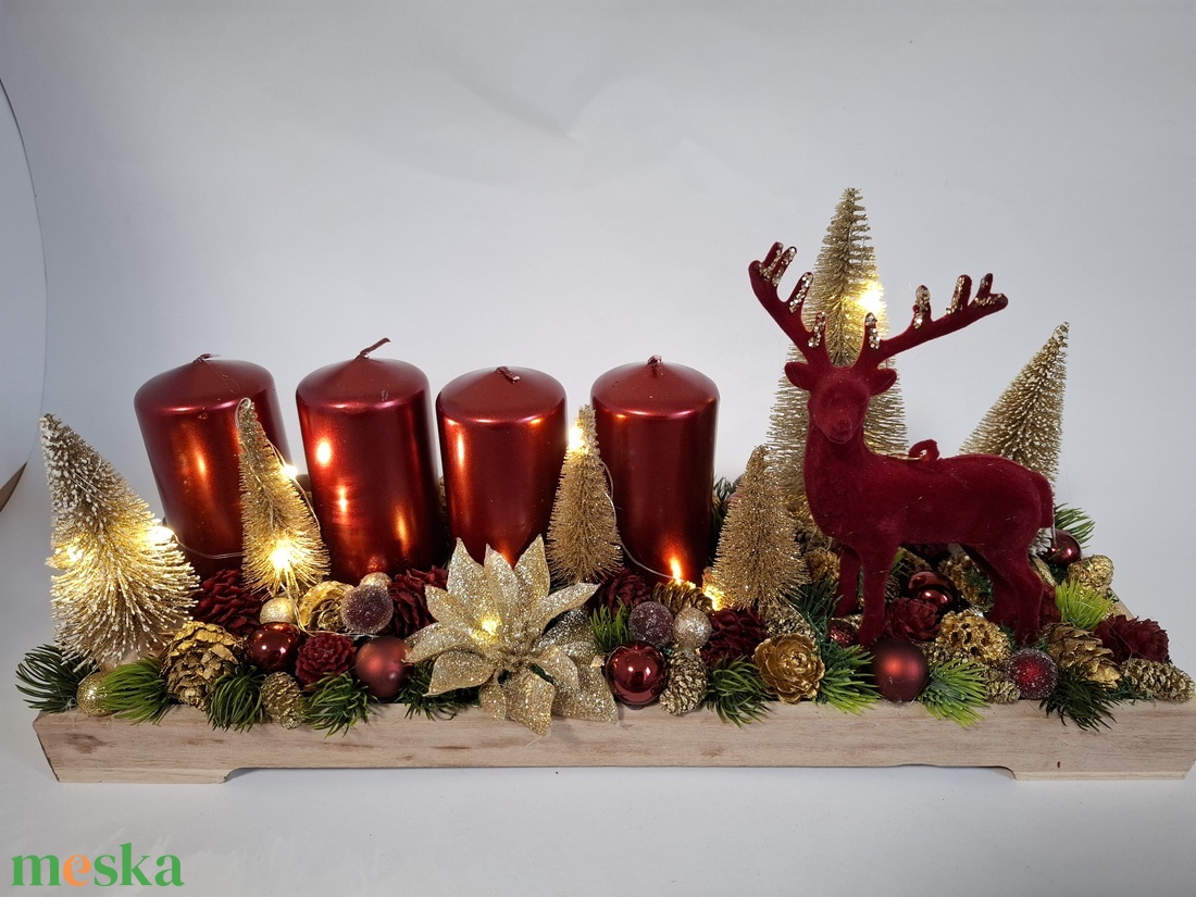 Adventi asztaldisz arany bordó - karácsony - adventi díszek - adventi asztaldísz - Meska.hu