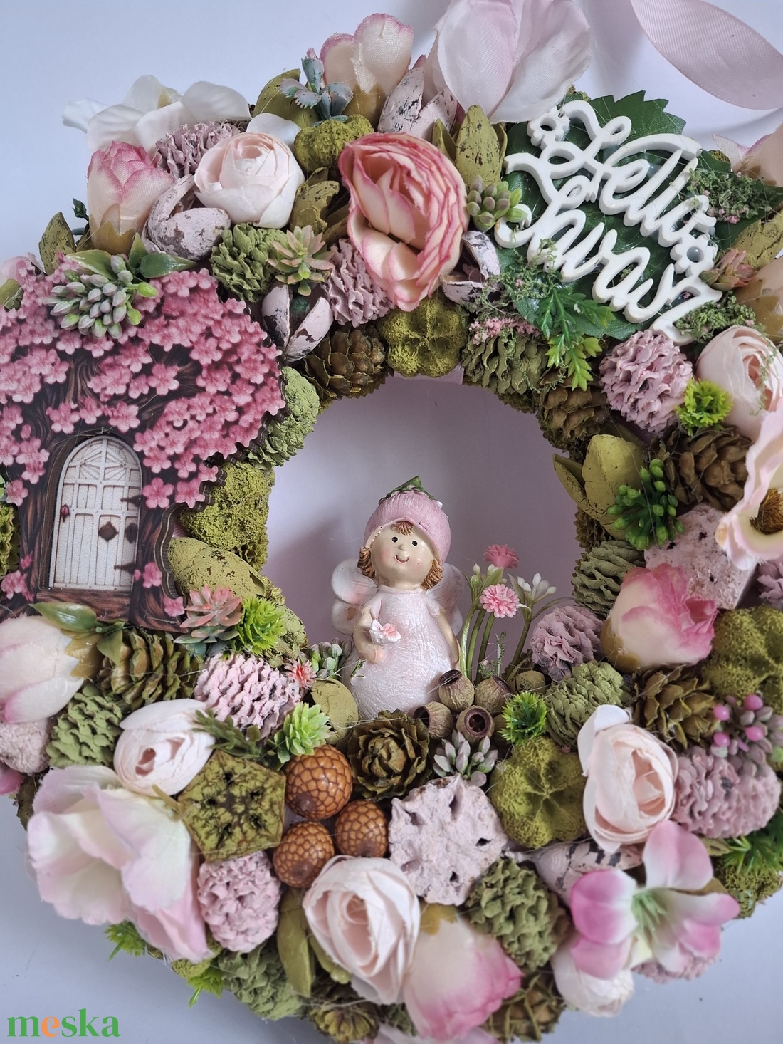 Tavaszi kopogtató virágtündérrel - otthon & életmód - dekoráció - ajtó- és ablak dekoráció - ajtódísz & kopogtató - Meska.hu