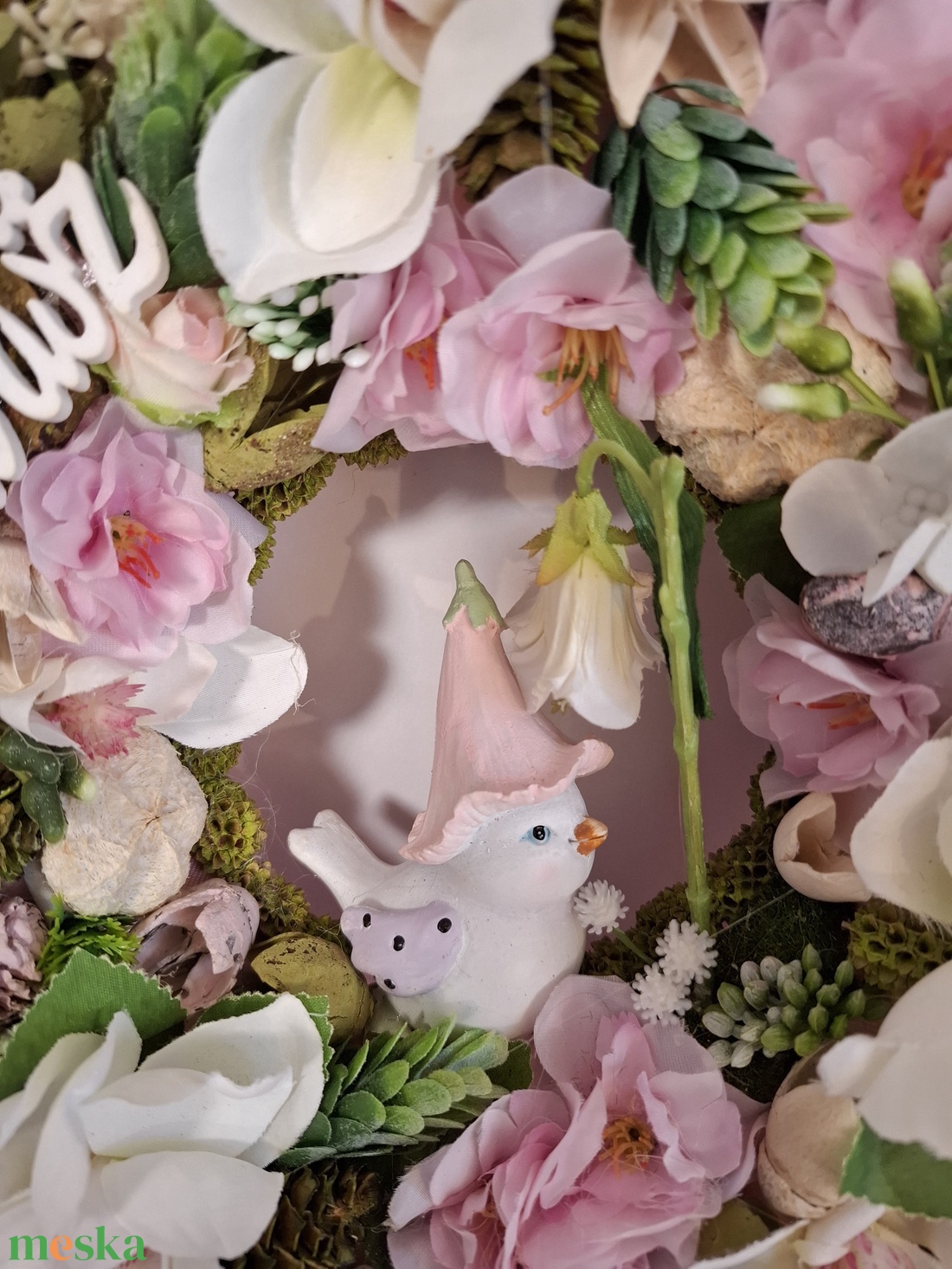 Tavaszi kopogtató madárkával - otthon & életmód - virágdekoráció - virágdíszek - dekor koszorúk, kopogtatók - Meska.hu