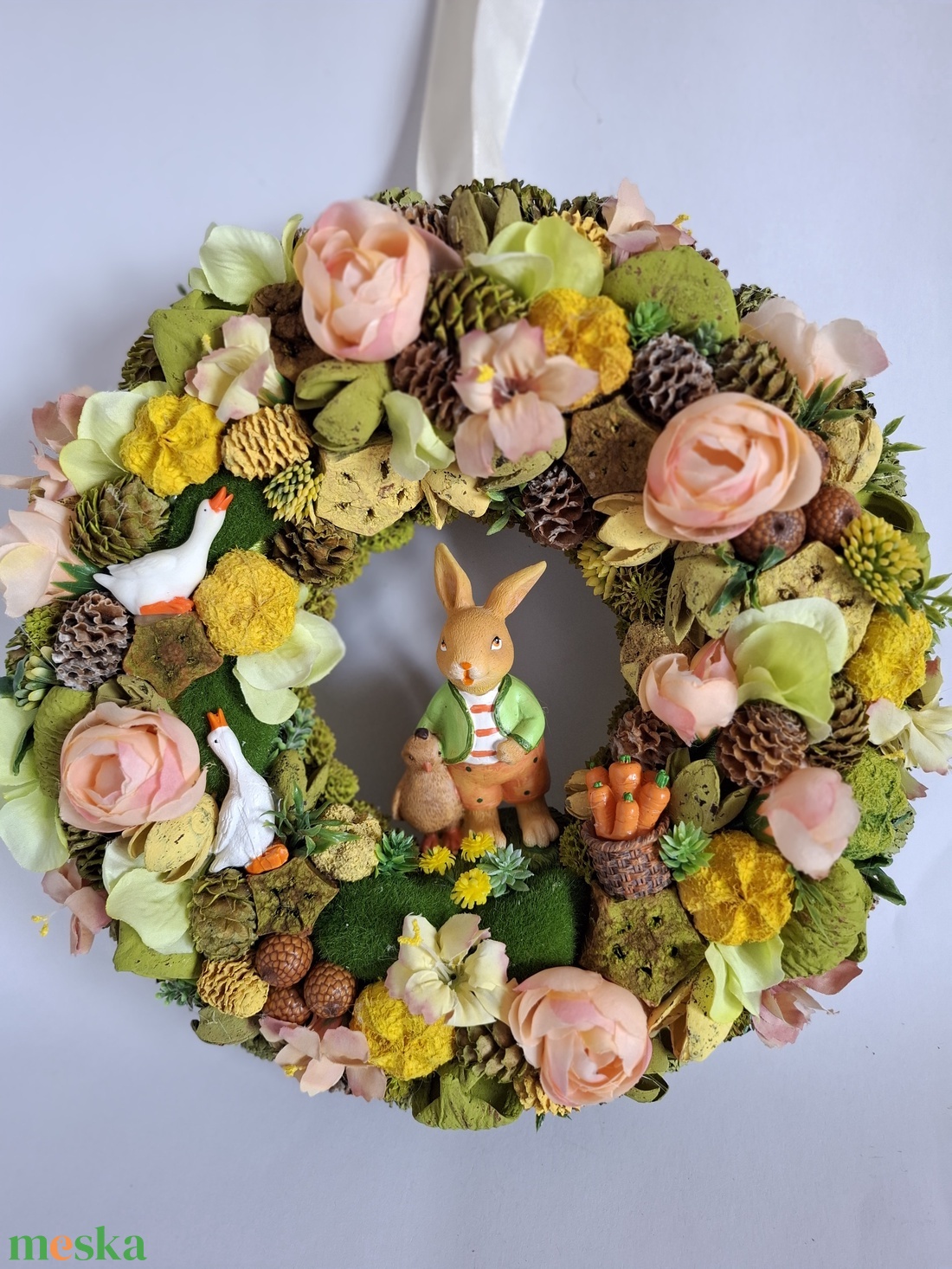 Tavaszi kopogtató libás - ünnepi díszek, dekorációk - húsvéti díszek és dekorációk - húsvéti ajtódísz, kopogtató - Meska.hu