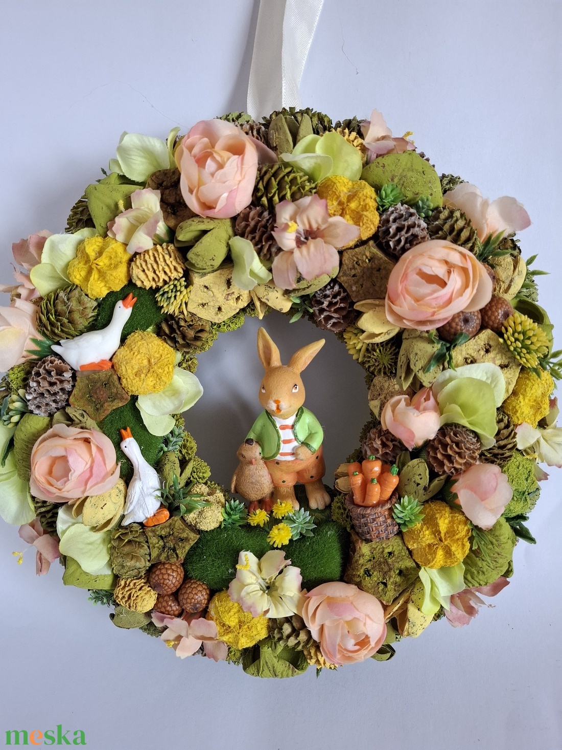 Tavaszi kopogtató libás - ünnepi díszek, dekorációk - húsvéti díszek és dekorációk - húsvéti ajtódísz, kopogtató - Meska.hu