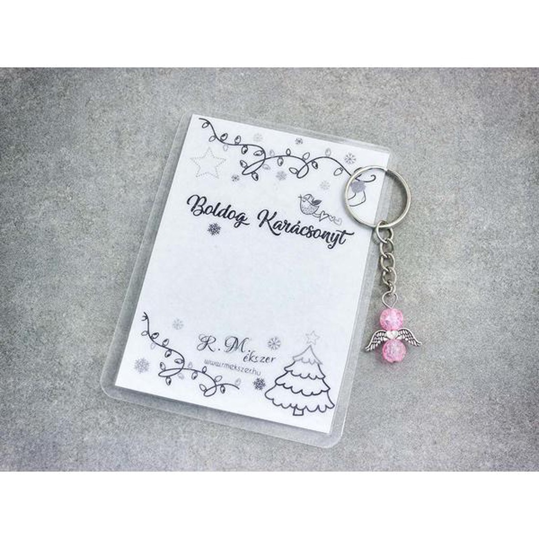 Boldog Karácsonyt rózsaszín angyal medálos kulcstartó - táska & tok - kulcstartó & táskadísz - kulcstartó - Meska.hu