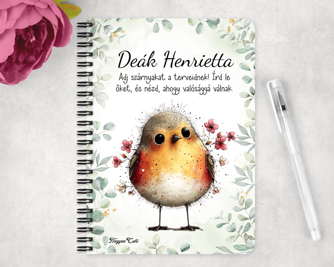 Személyre szabható - Cuki vörösbegy, a barátságos kertész mintás A5-ös füzet - otthon & életmód - papír, írószer - jegyzetfüzet & napló - Meska.hu
