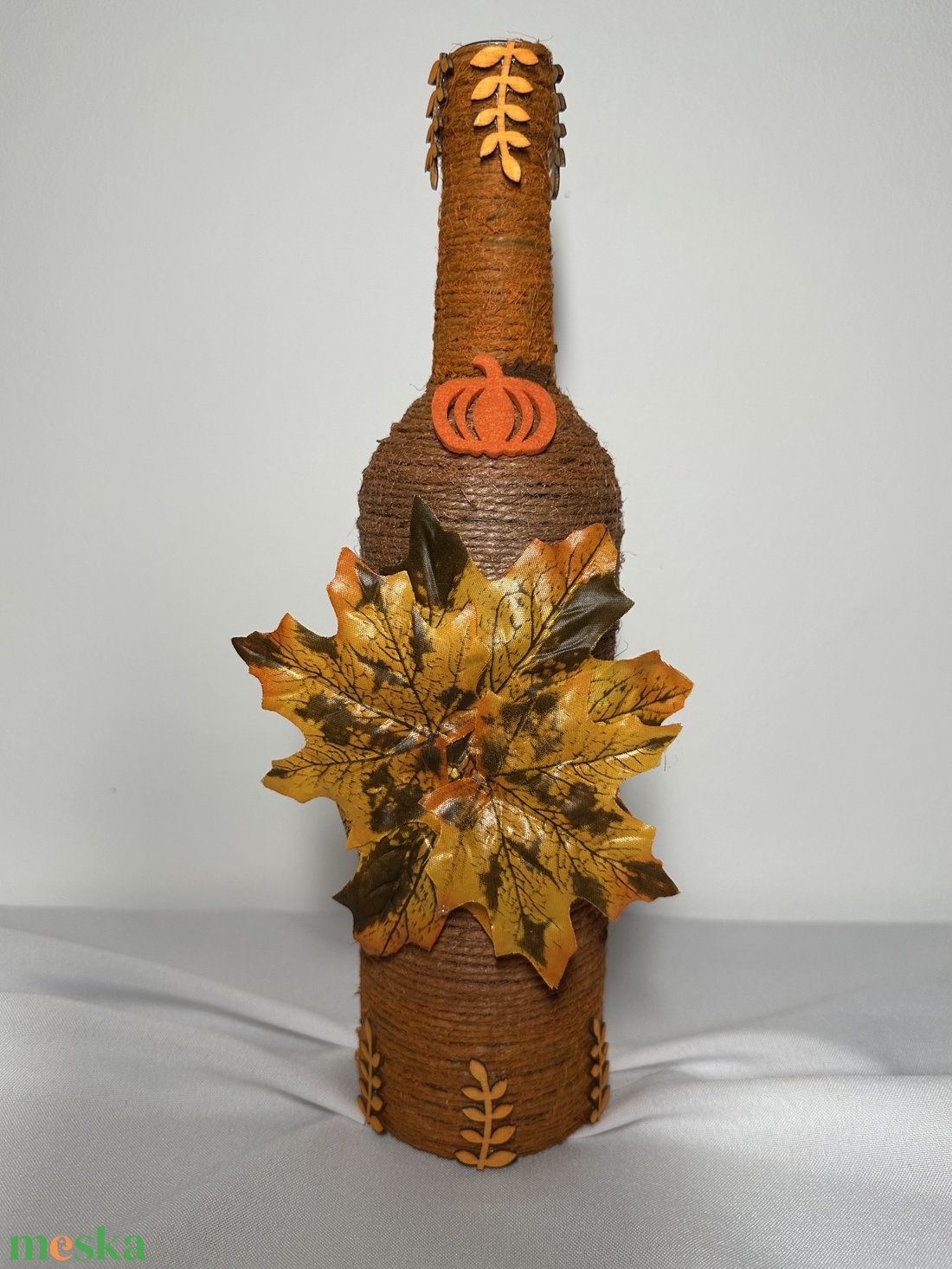 Dekorált palack (ősz) - otthon & életmód - dekoráció - asztal és polc dekoráció - díszüveg - Meska.hu