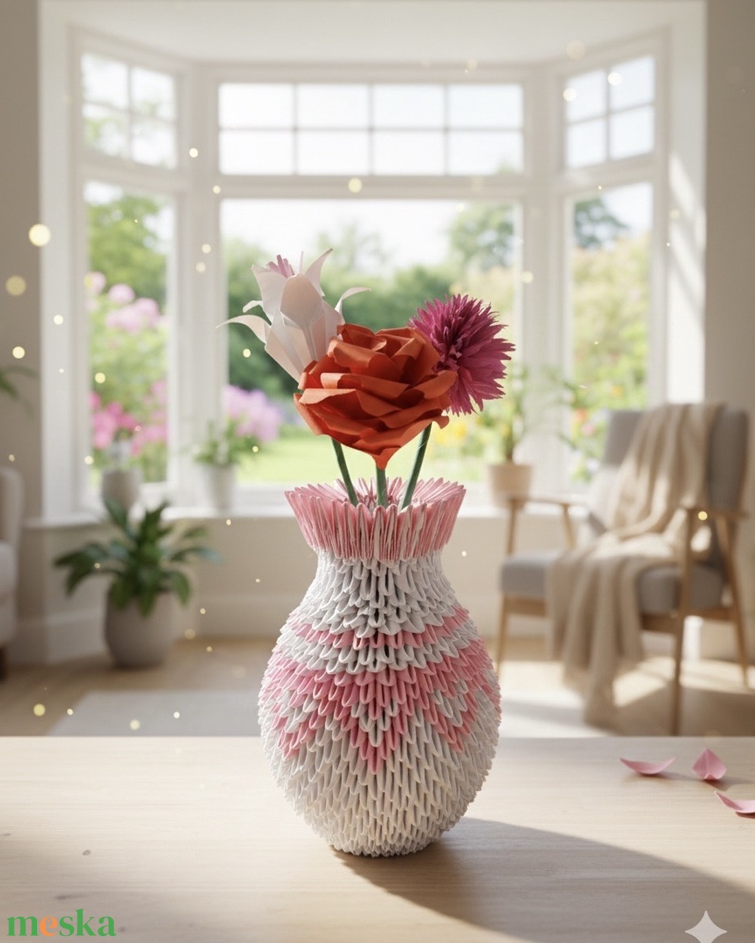 Origami váza virágokkal - művészet - más művészeti ág - Meska.hu