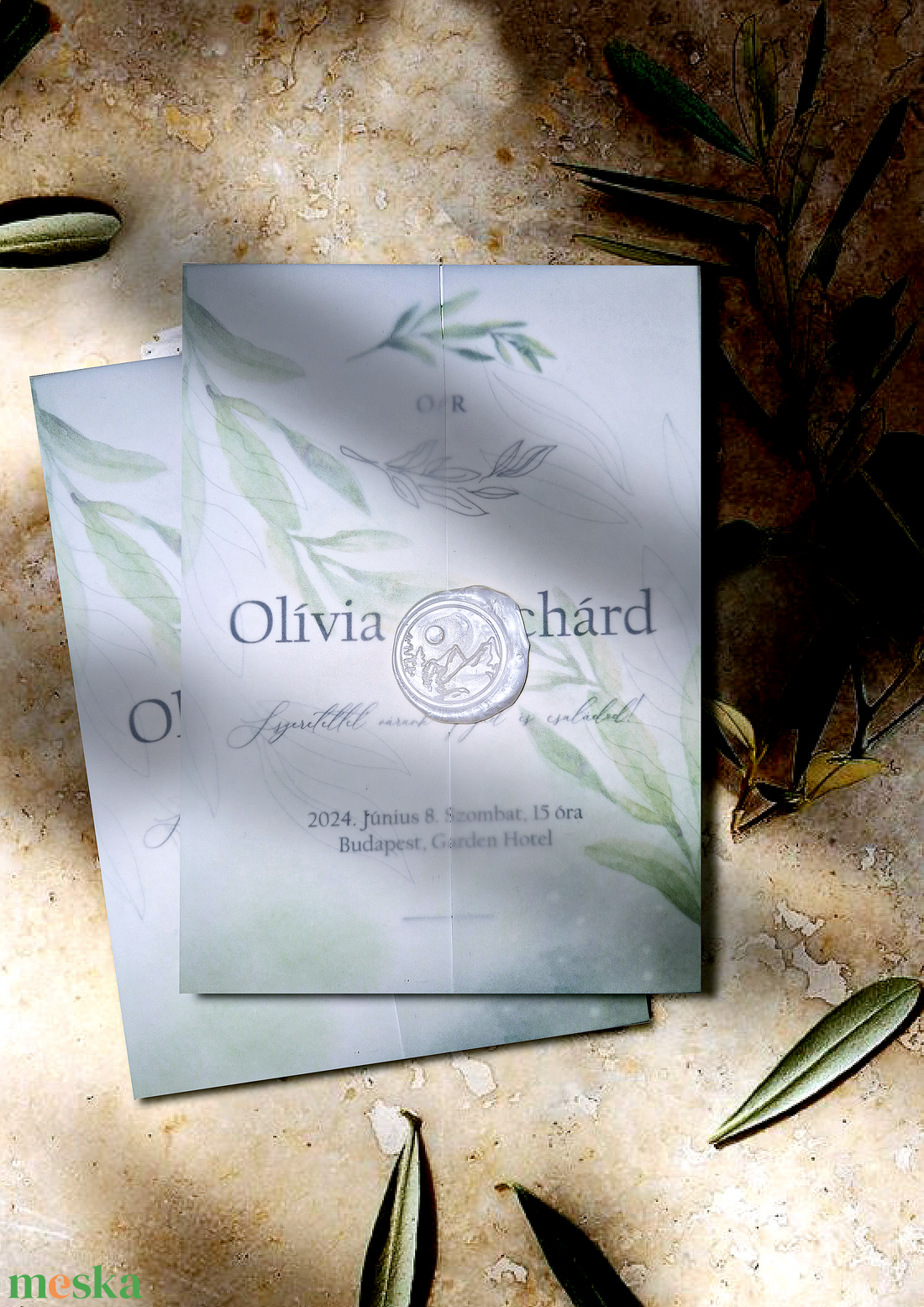 Pausz papíros Esküvői Meghívó, oliva ággal - esküvő - meghívó & kártya - menü - Meska.hu