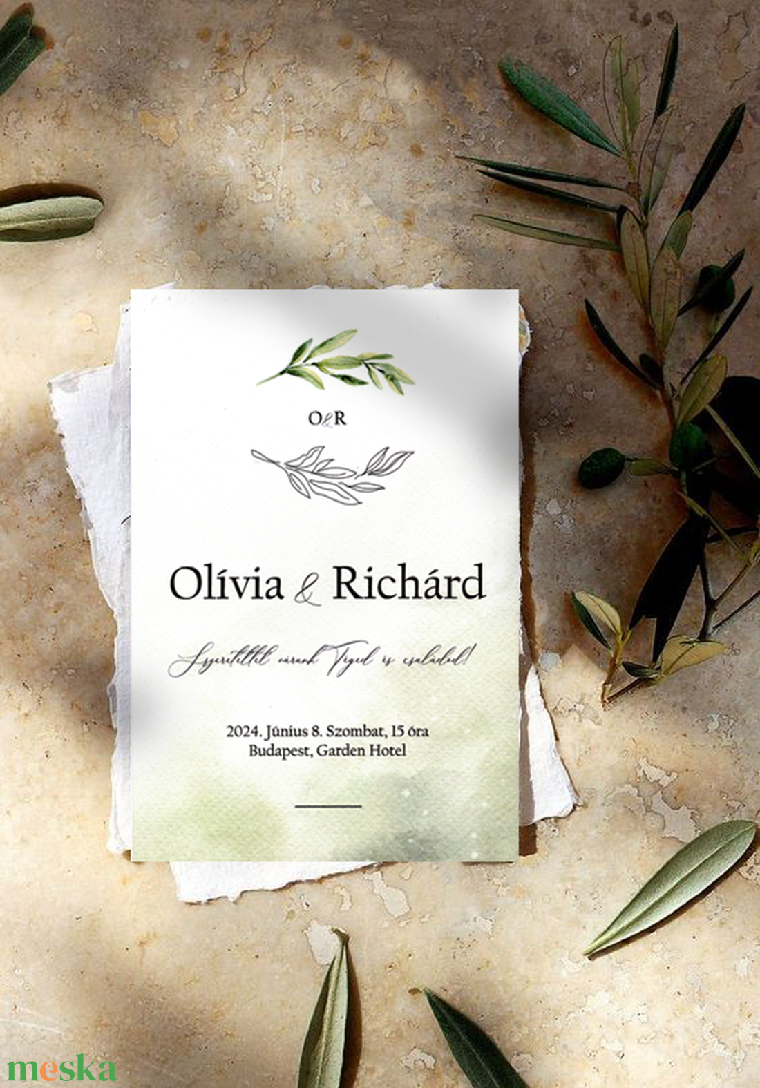 Pausz papíros Esküvői Meghívó, oliva ággal - esküvő - meghívó & kártya - menü - Meska.hu