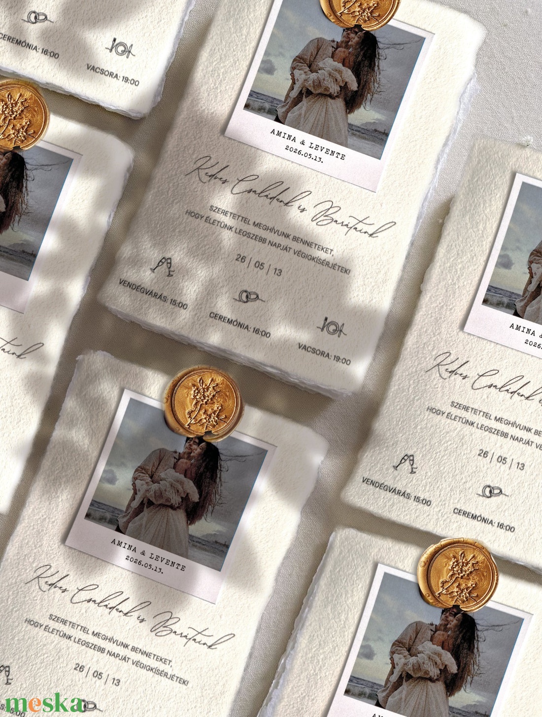 Merített papír esküvői meghívó polaroid fotóval és viaszpecséttel - esküvő - meghívó & kártya - esküvői pecsét, bélyegző - esküvői viasz pecsét - Meska.hu Merített papír esküvői meghívó polaroid fotóval és viaszpecséttel - esküvő - meghívó & kártya - esküvői pecsét, bélyegző - esküvői viasz pecsét - Meska.hu
