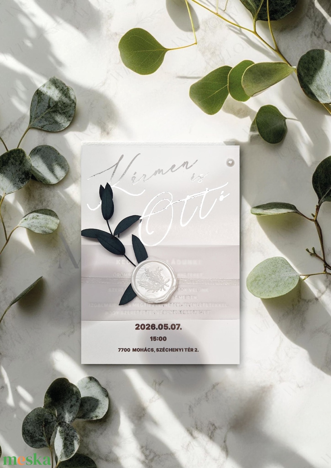 Esküvői meghívó valódi eukaliptusz ággal - esküvő - meghívó & kártya - esküvői pecsét, bélyegző - esküvői viasz pecsét - Meska.hu