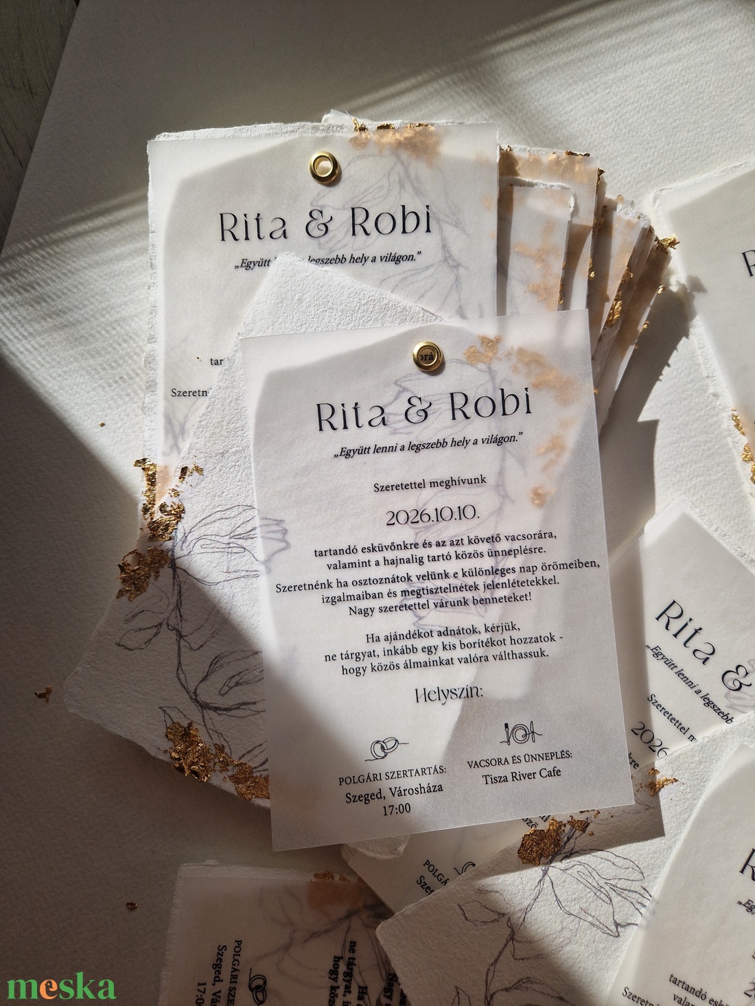 Merített papírra készült Esküvői Meghívó - esküvő - meghívó & kártya - menü - Meska.hu
