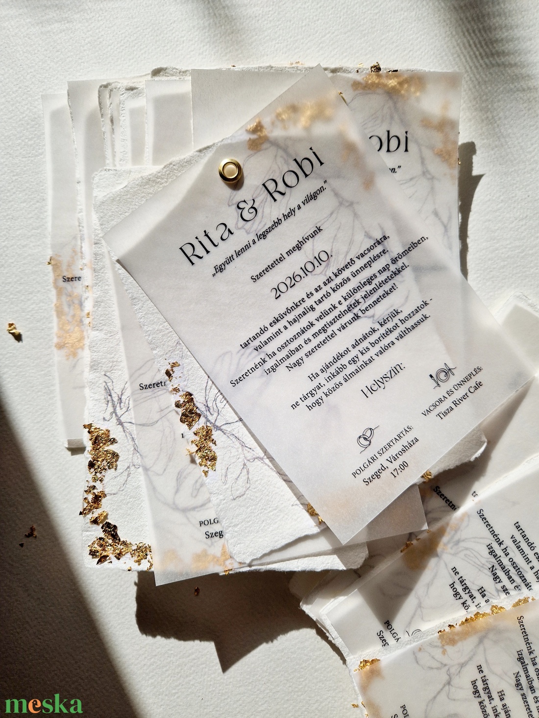 Merített papírra készült Esküvői Meghívó - esküvő - meghívó & kártya - menü - Meska.hu