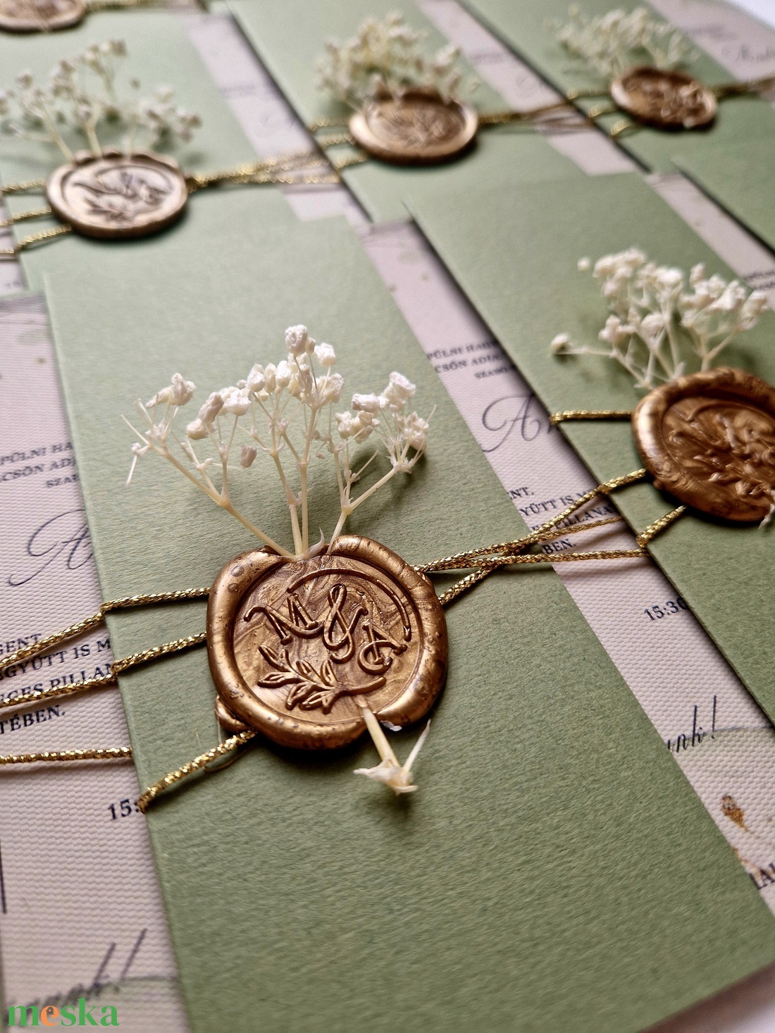 Esküvői meghívó, zöld borítóval, virággal - esküvő - meghívó & kártya - esküvői pecsét, bélyegző - esküvői viasz pecsét - Meska.hu