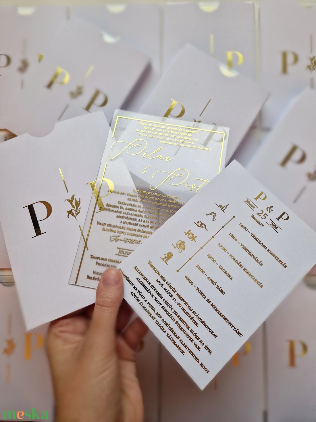 ESKÜVŐI MEGHÍVÓ, ARANY PLEXI - esküvő - meghívó & kártya - menü - Meska.hu