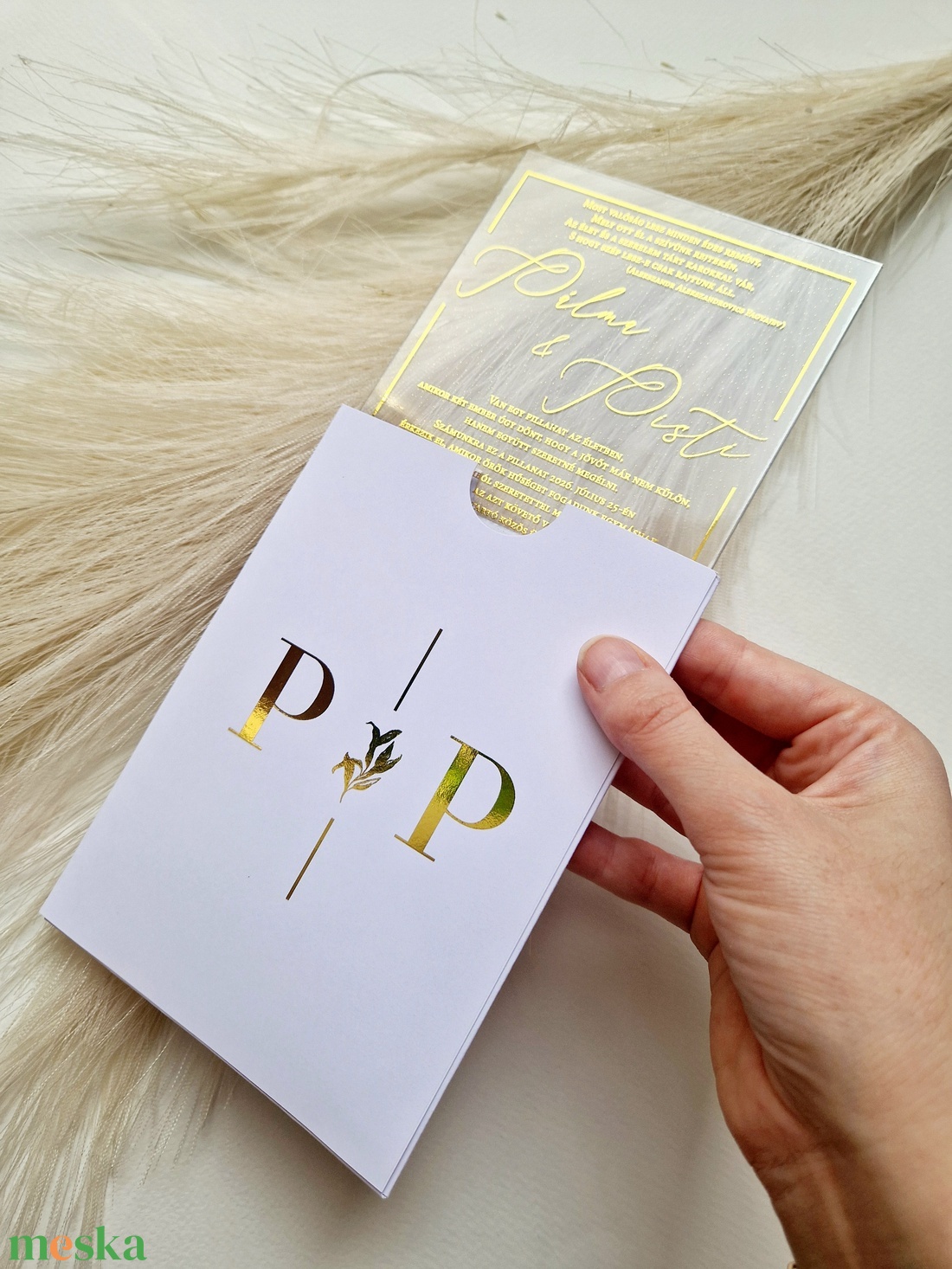 ESKÜVŐI MEGHÍVÓ, ARANY PLEXI - esküvő - meghívó & kártya - menü - Meska.hu