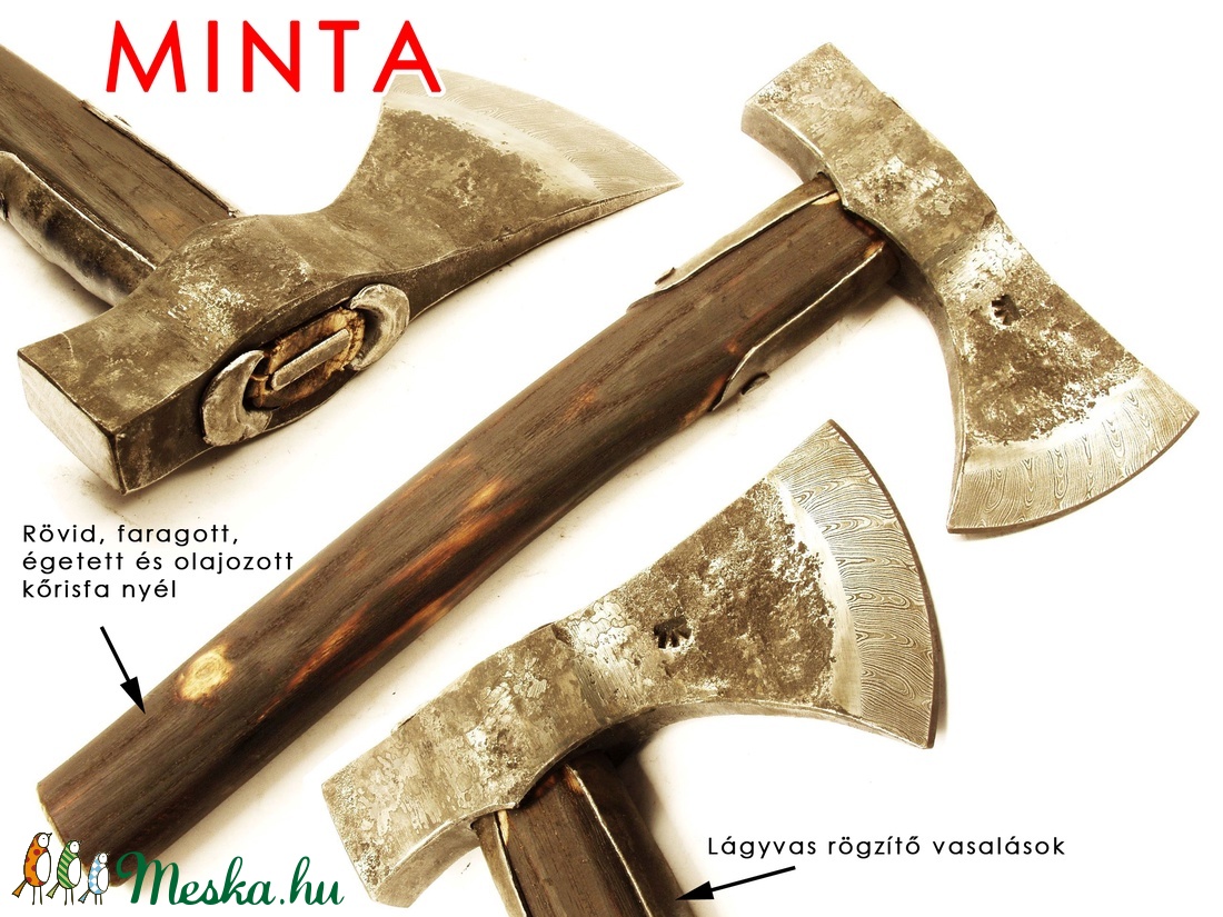 Kovácsolt acél bushcraft balta damaszkolt éllel, edzett fokkal, [F_09b] -  - Meska.hu
