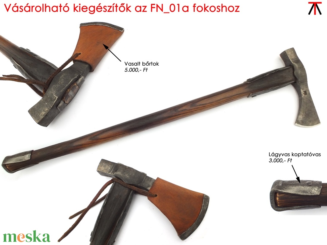 Nyelezett kovácsolt acél kun fokos, rövid, égetett és olajozott tölgyfa nyéllel , [FN_01a] - művészet - festmény - olajfestmény - Meska.hu