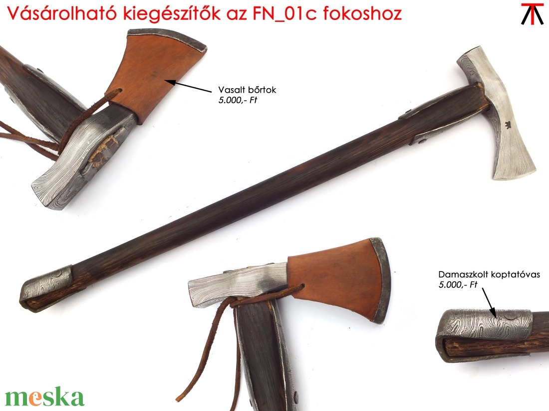 Nyelezett damaszkolt kun fokos, rövid, égetett és olajozott tölgyfa nyéllel, [FN_01c] - művészet - festmény - olajfestmény - Meska.hu