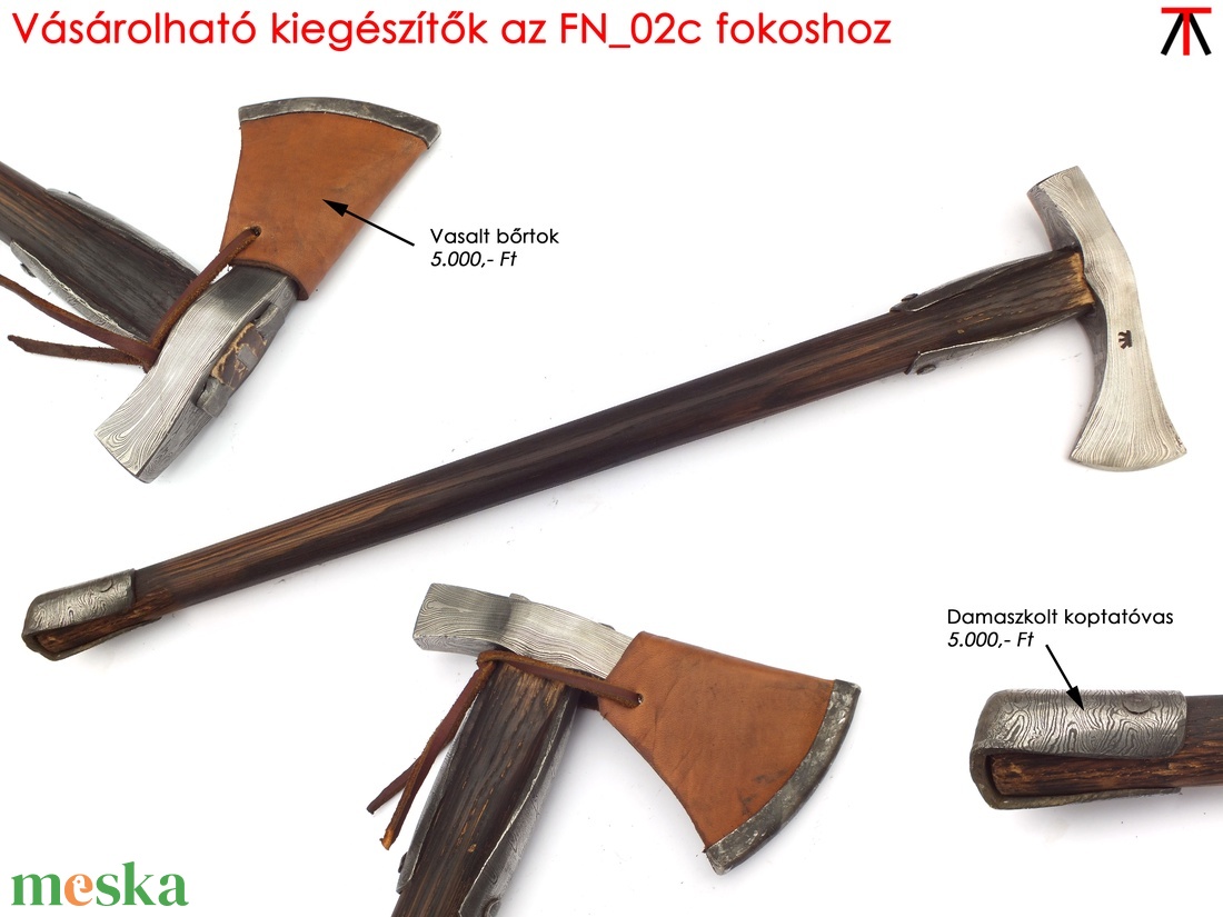 Nyelezett damaszkolt kanász fokos, rövid, égetett és olajozott tölgyfa nyéllel, [FN_02c] - művészet - festmény - olajfestmény - Meska.hu