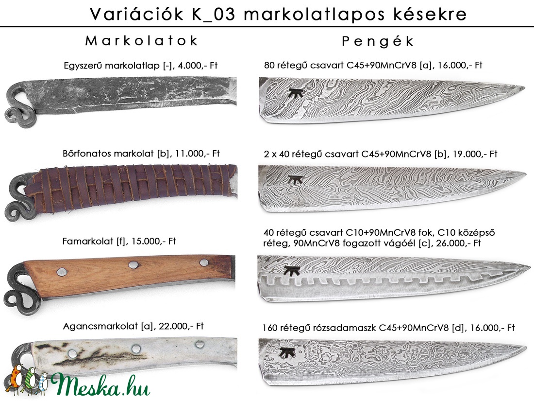Damaszkolt markolatlapos kés fogazott mintás, damaszkolt pengével, [K_03c] - otthon & életmód - konyhafelszerelés, tálalás - Meska.hu