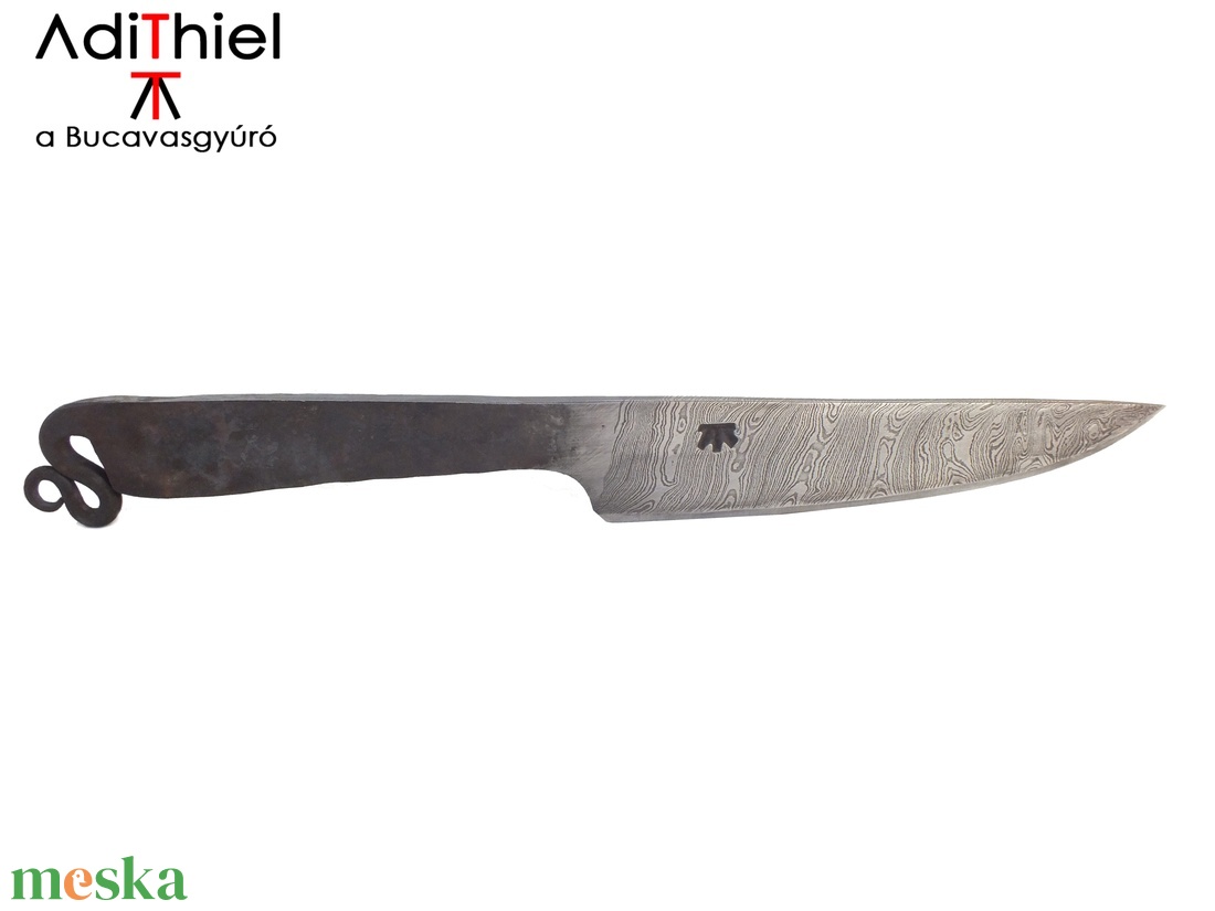 Damaszkolt markolatlapos kés csavart damaszk pengével, [K_03a] - otthon & életmód - konyhafelszerelés, tálalás - sütés, főzés - kés & késtartó - Meska.hu