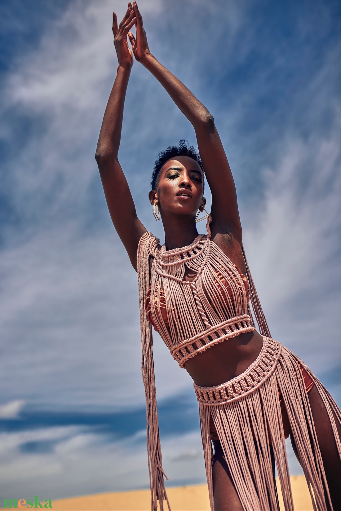 Két részes, kézzel csomózott, természetes alapanyagú bohém ruha - ruha & divat - női ruha - ruha - Meska.hu