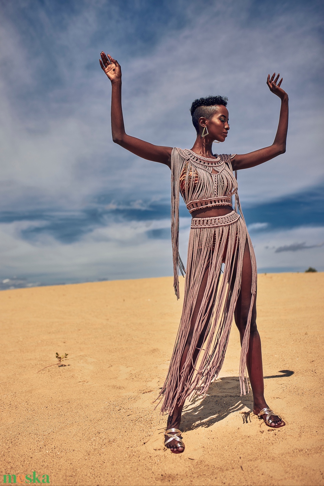 Két részes, kézzel csomózott, természetes alapanyagú bohém ruha - ruha & divat - női ruha - ruha - Meska.hu