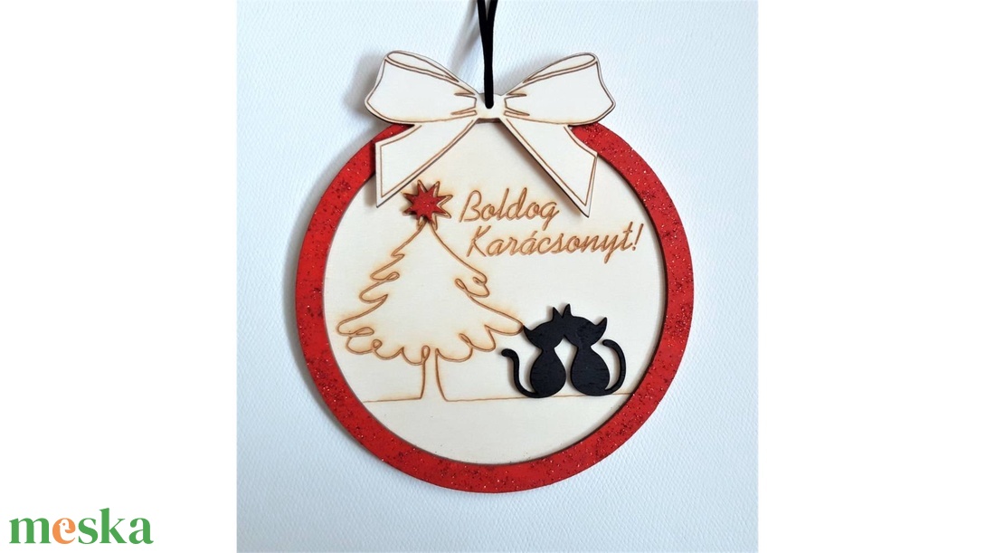 Karácsonyi cicás fa ajtódísz - Boldog karácsonyt! - karácsony - karácsonyi lakásdekoráció - karácsonyi ajtódíszek - Meska.hu