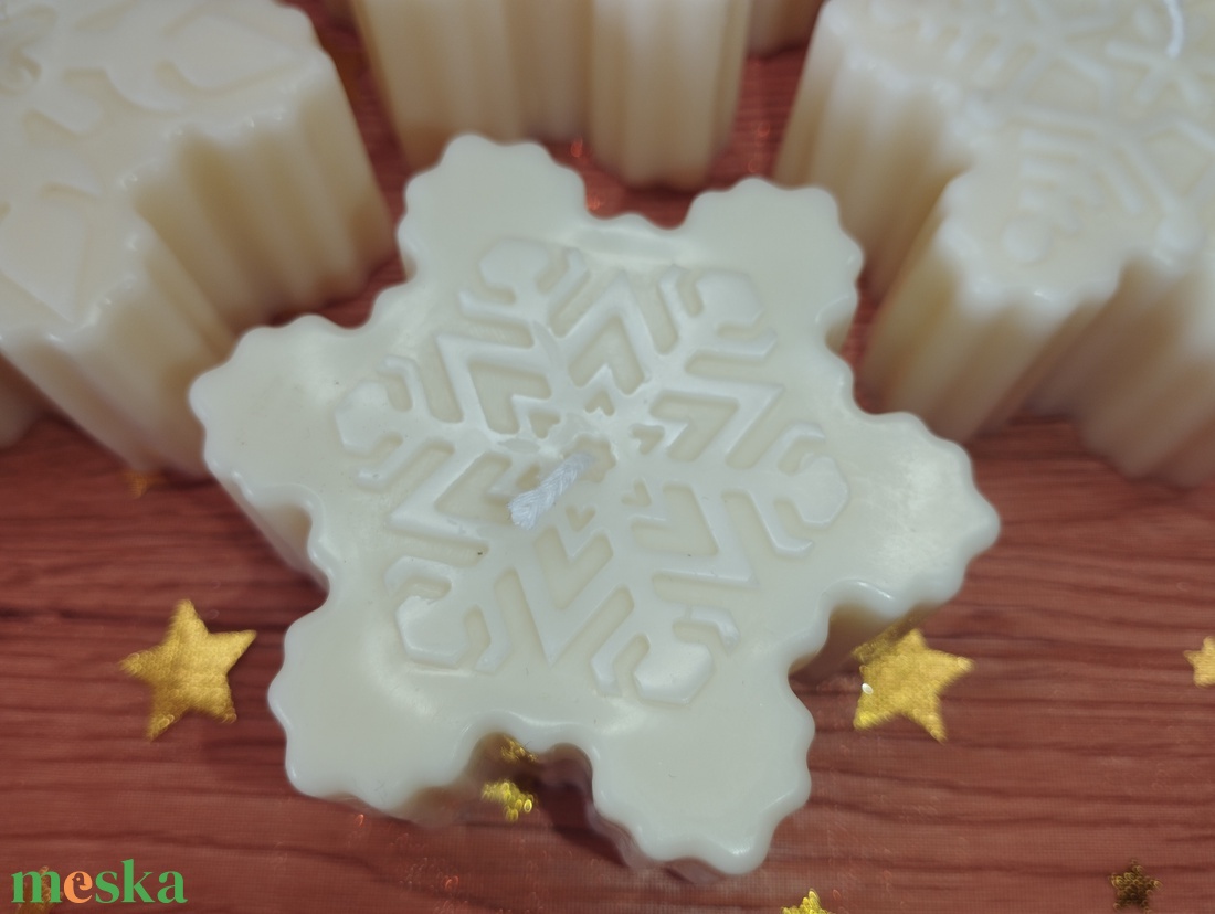 Szójaviasz hópehely gyertya - karácsony - karácsonyi lakásdekoráció - karácsonyi illatgyertya, mécses - Meska.hu