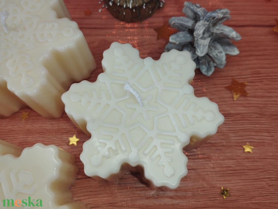 Szójaviasz hópehely gyertya - karácsony - karácsonyi lakásdekoráció - karácsonyi illatgyertya, mécses - Meska.hu