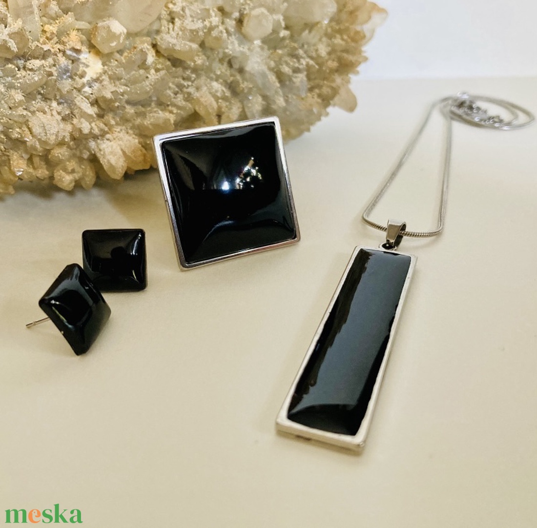 Fekete hármas szett - ékszer - ékszerszett - Meska.hu