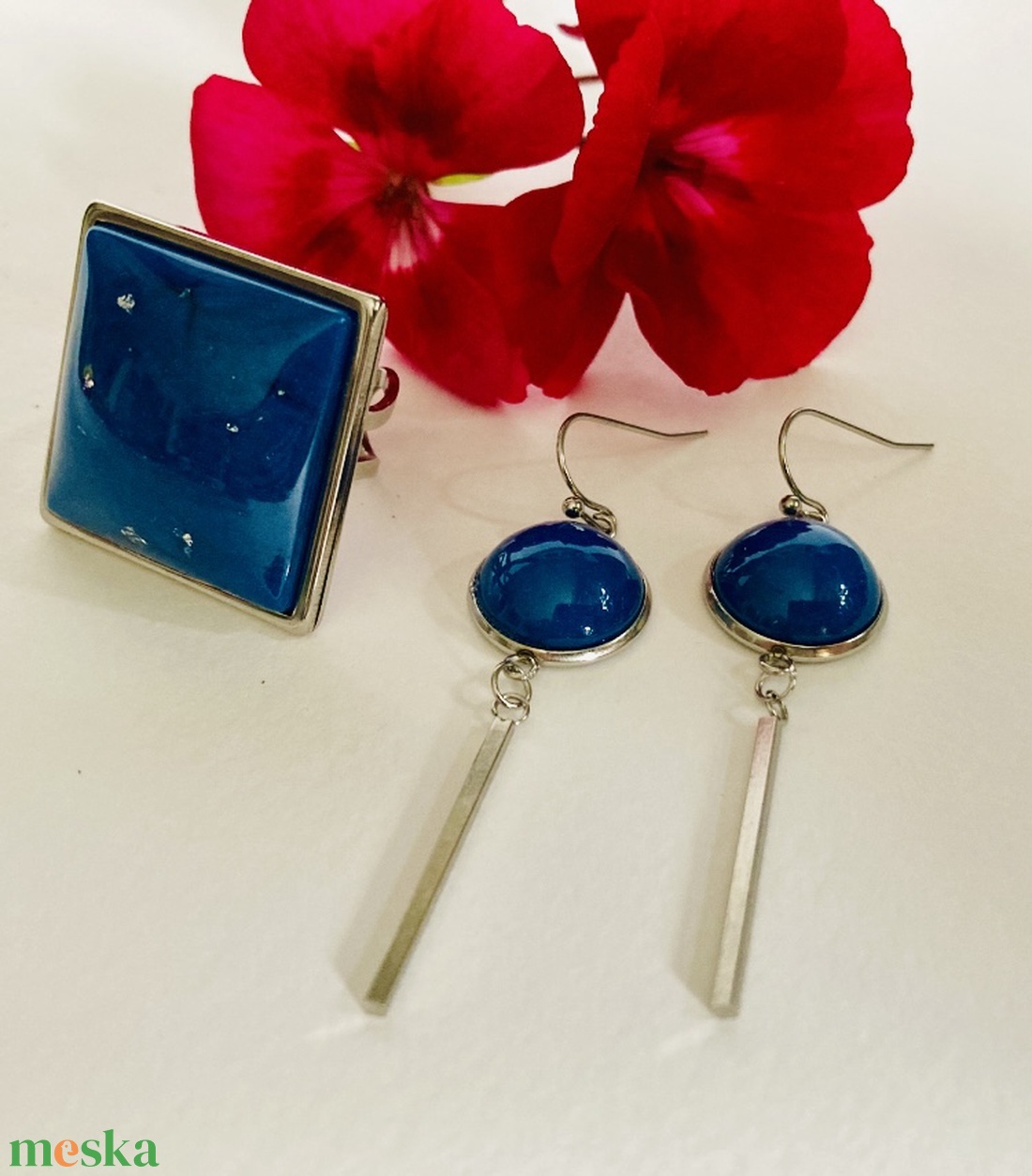 Kék szett egy csipetnyi ezüsttel - ékszer - ékszerszett - Meska.hu