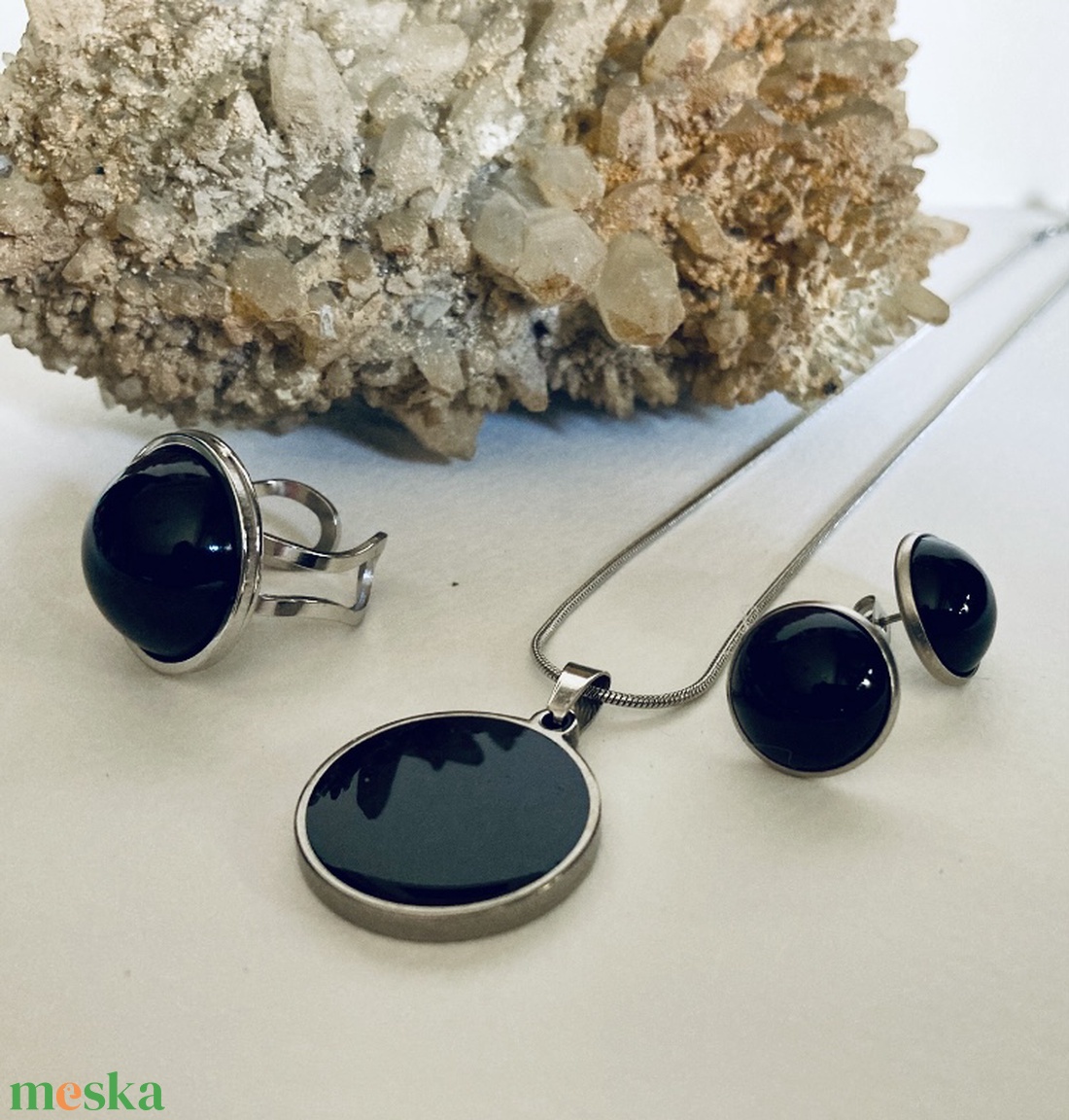 Fekete és ezüst hármas szett - ékszer - ékszerszett - Meska.hu