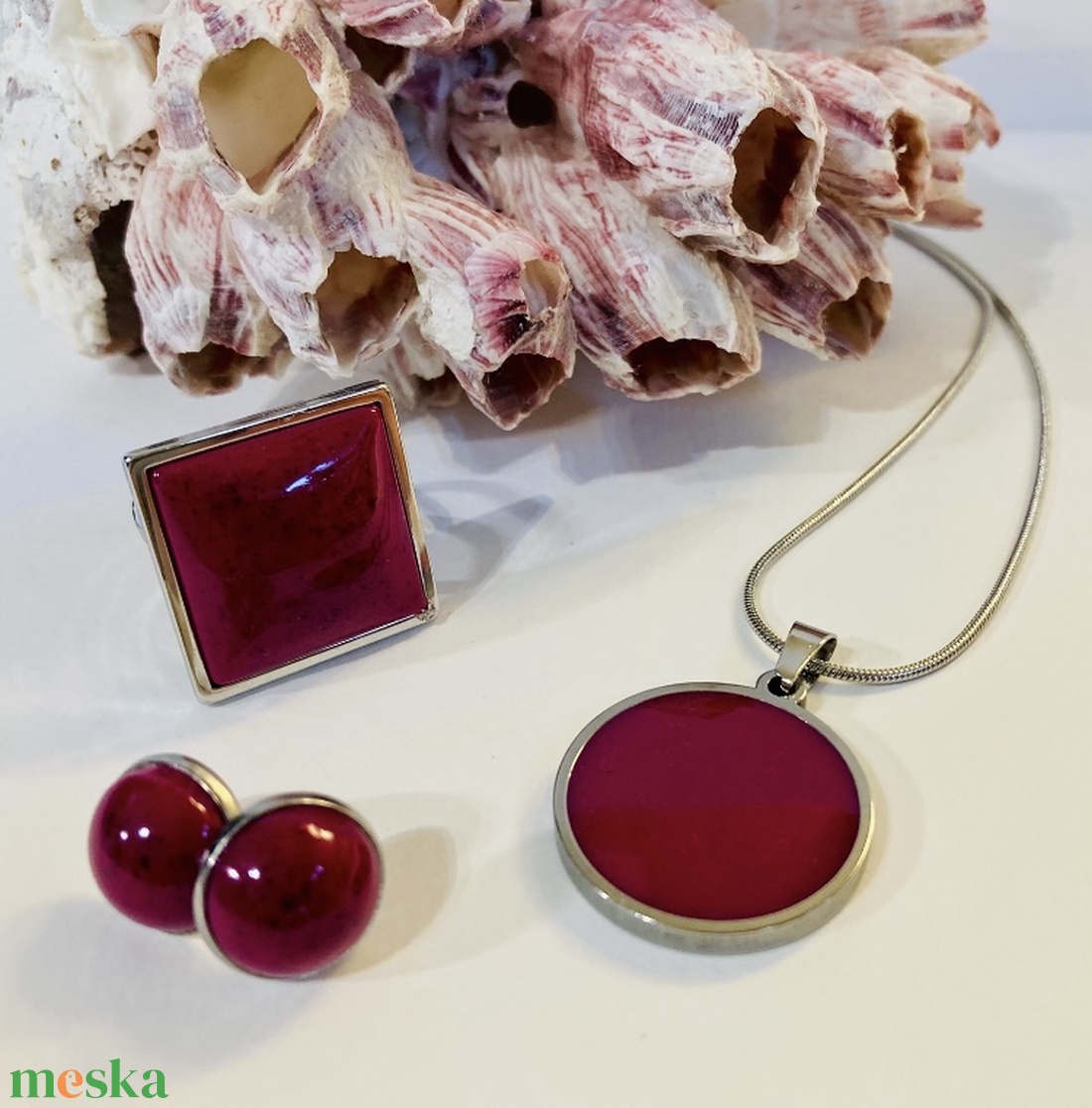 Sötét rózsaszín hármas szett - ékszer - ékszerszett - Meska.hu