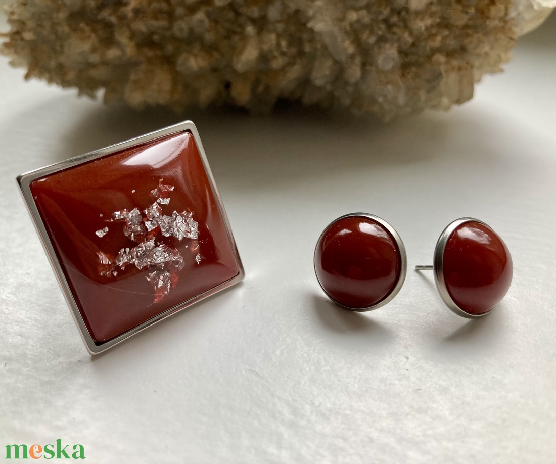 Bordó és ezüst szett - ékszer - ékszerszett - Meska.hu