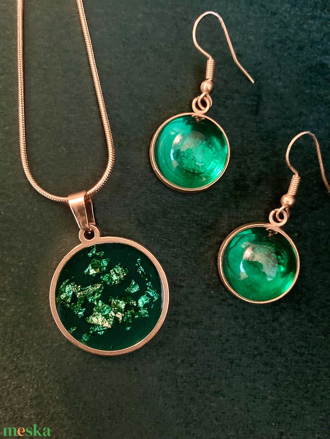 Áttetsző zöld és arany - ékszer - ékszerszett - Meska.hu