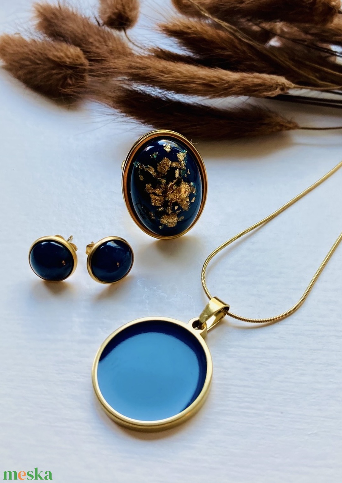 Sötétkék arannyal - ékszer - ékszerszett - Meska.hu