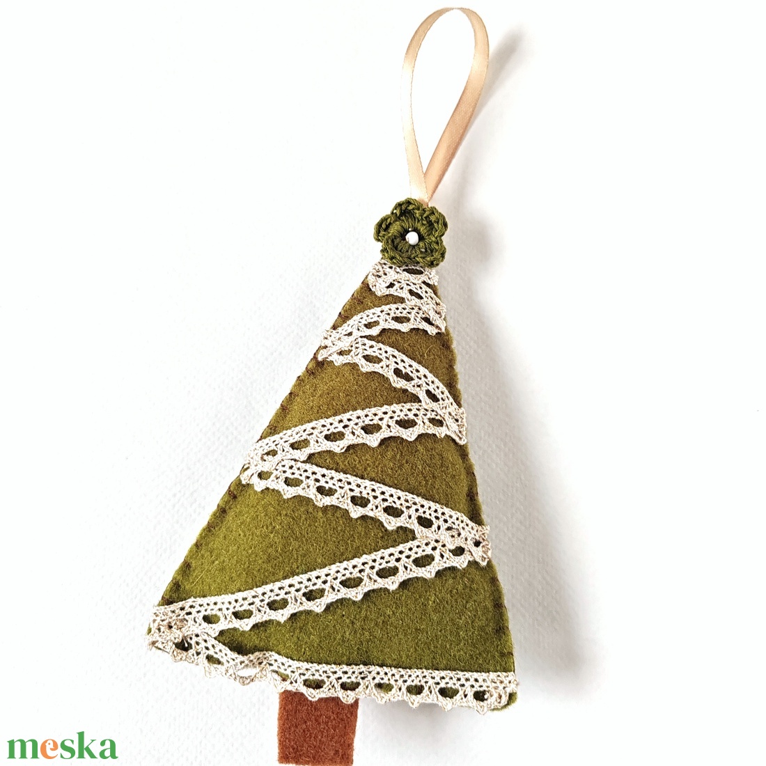 Gyapjúfilc karácsonyfadísz zöld, csipkés - karácsony - karácsonyi lakásdekoráció - karácsonyfadíszek - Meska.hu