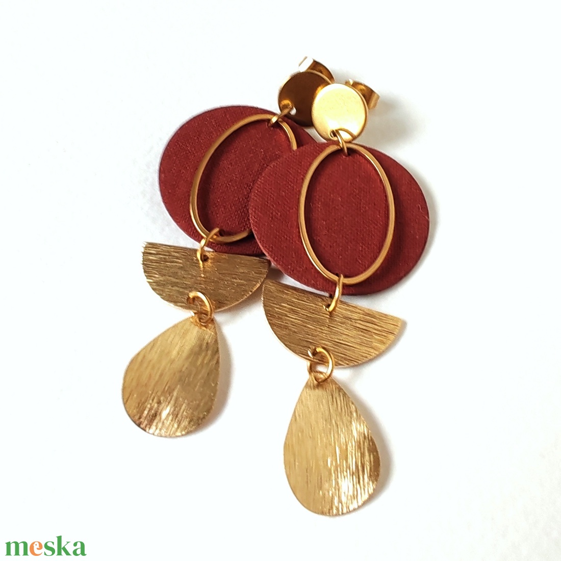 Meleg barna textilfülbevaló aranyozott nemesacél kiegészítőkkel - ékszer - fülbevaló - lógó fülbevaló - Meska.hu
