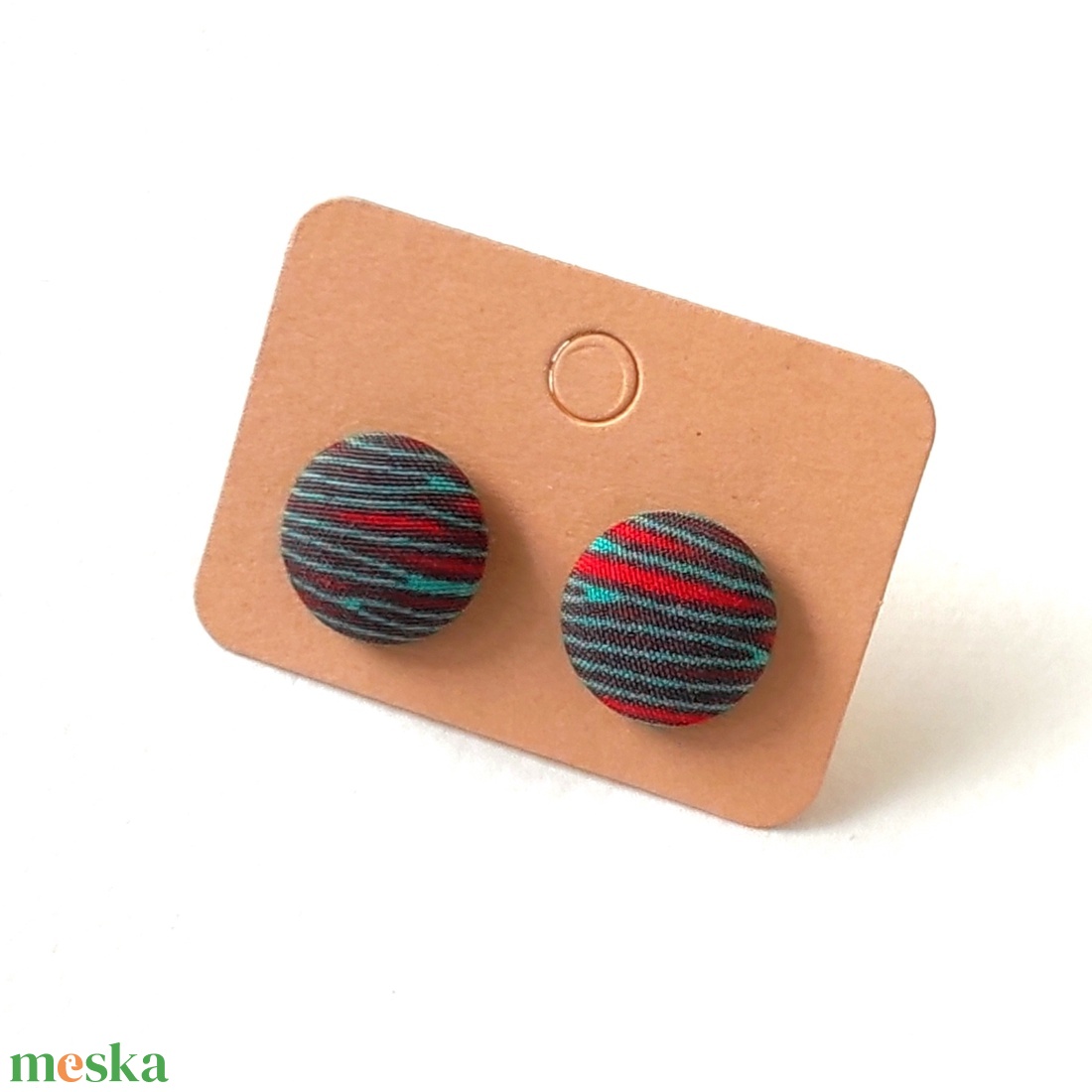 Piros és kék csíkos bedugós textilfülbevaló - ékszer - fülbevaló - pötty fülbevaló - Meska.hu