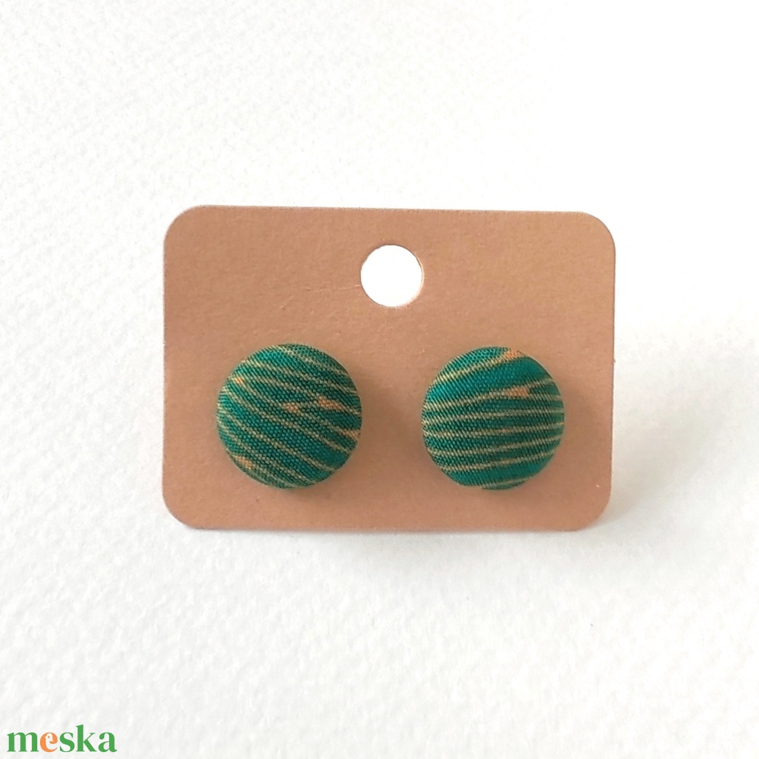 Türkiz és sárga csíkos bedugós textilfülbevaló - ékszer - fülbevaló - pötty fülbevaló - Meska.hu
