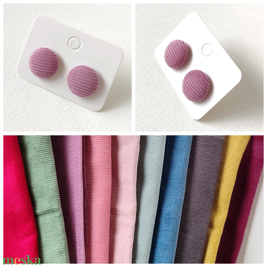 Kordbársony textilfülbevaló választható színben 2. paletta - ékszer - fülbevaló - pötty fülbevaló - Meska.hu