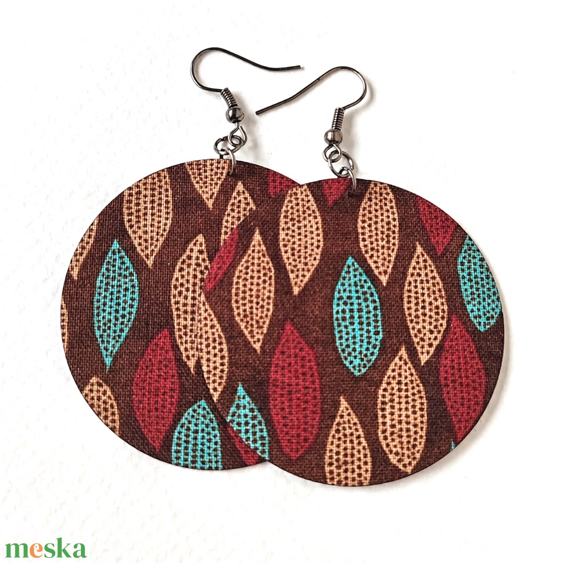 Őszi levélmintás textilfülbevaló - ékszer - fülbevaló - lógó fülbevaló - Meska.hu