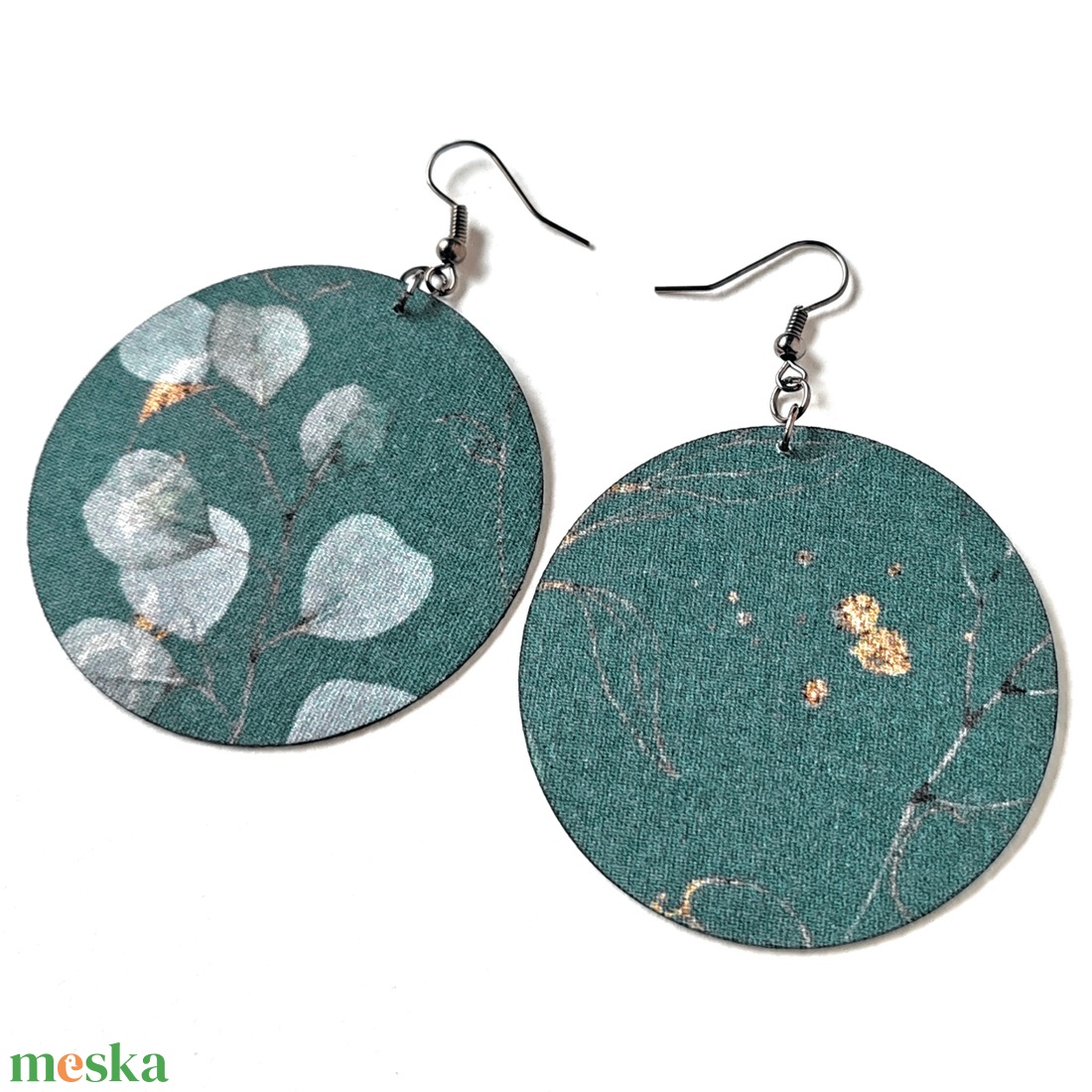 Pasztell türkiz levélmintás textilfülbevaló - ékszer - fülbevaló - lógó fülbevaló - Meska.hu