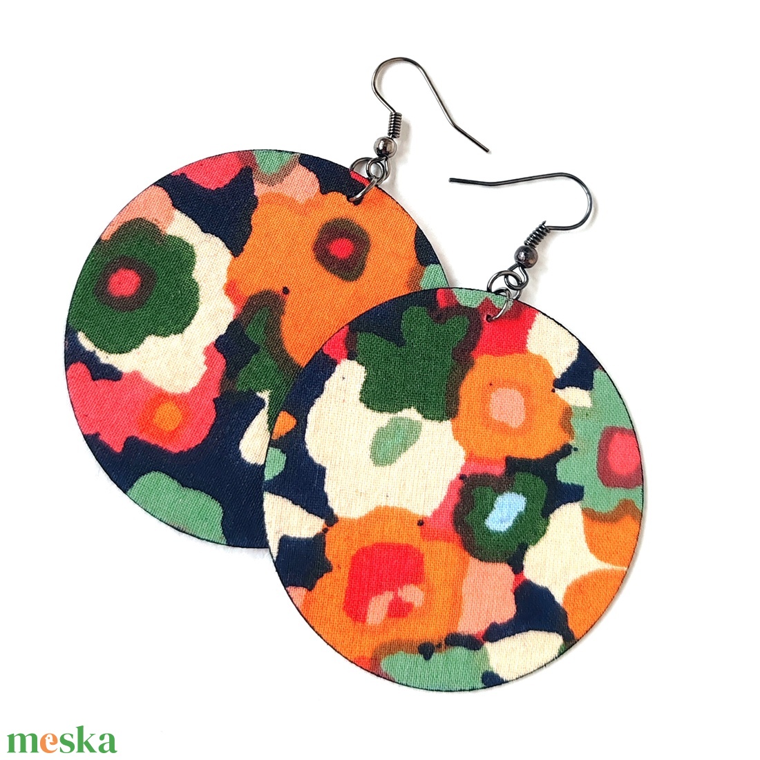 Nagy virágmintás textilfülbevaló  - ékszer - fülbevaló - lógó fülbevaló - Meska.hu